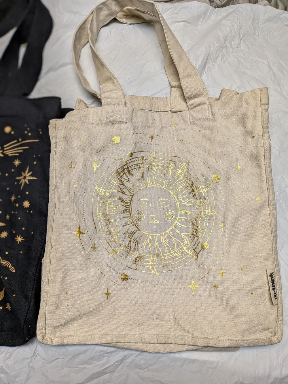 Cynthia Rowley Celestial Black Cream Gold Metallic Celestial Tote Bag Lot of 2